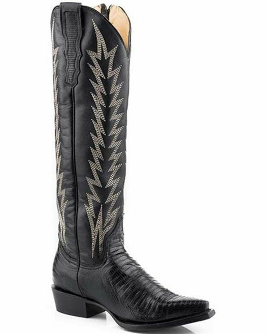 Boot * | Stetson Women'S Talia Exotic Teju Lizard Western Boots Snip Toe Black