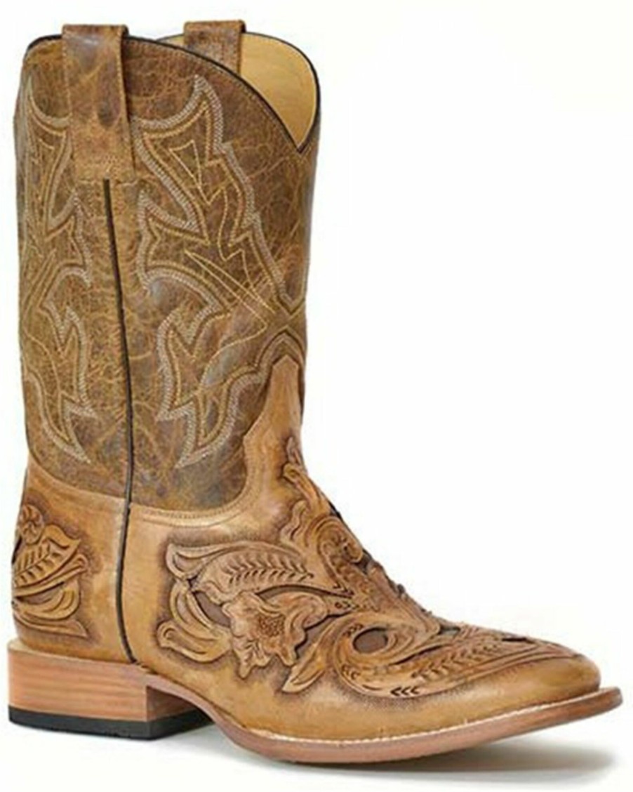 Boot * | Stetson Men'S Handtooled Wicks Filigree Vamp Western Boots Wide Square Toe