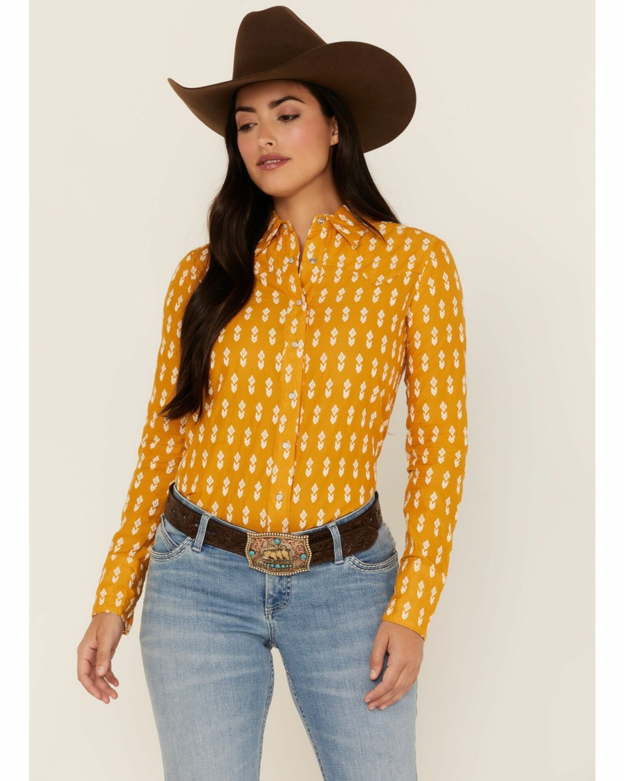 Shirt * | Stetson Women'S Southwestern Embroidered Western Snap Shirt Yellow