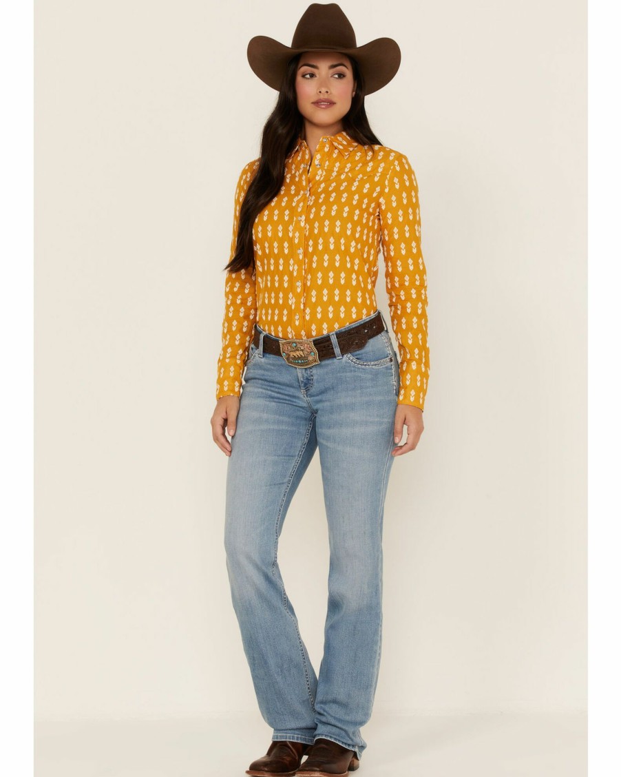 Shirt * | Stetson Women'S Southwestern Embroidered Western Snap Shirt Yellow