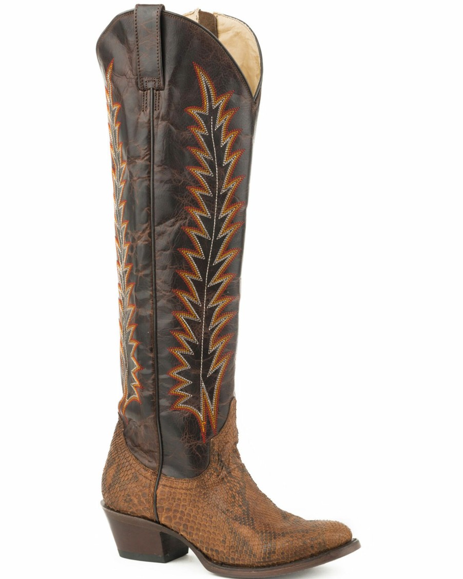 Boot * | Stetson Women'S Brown Miley Python Cowgirl Boots Round Toe