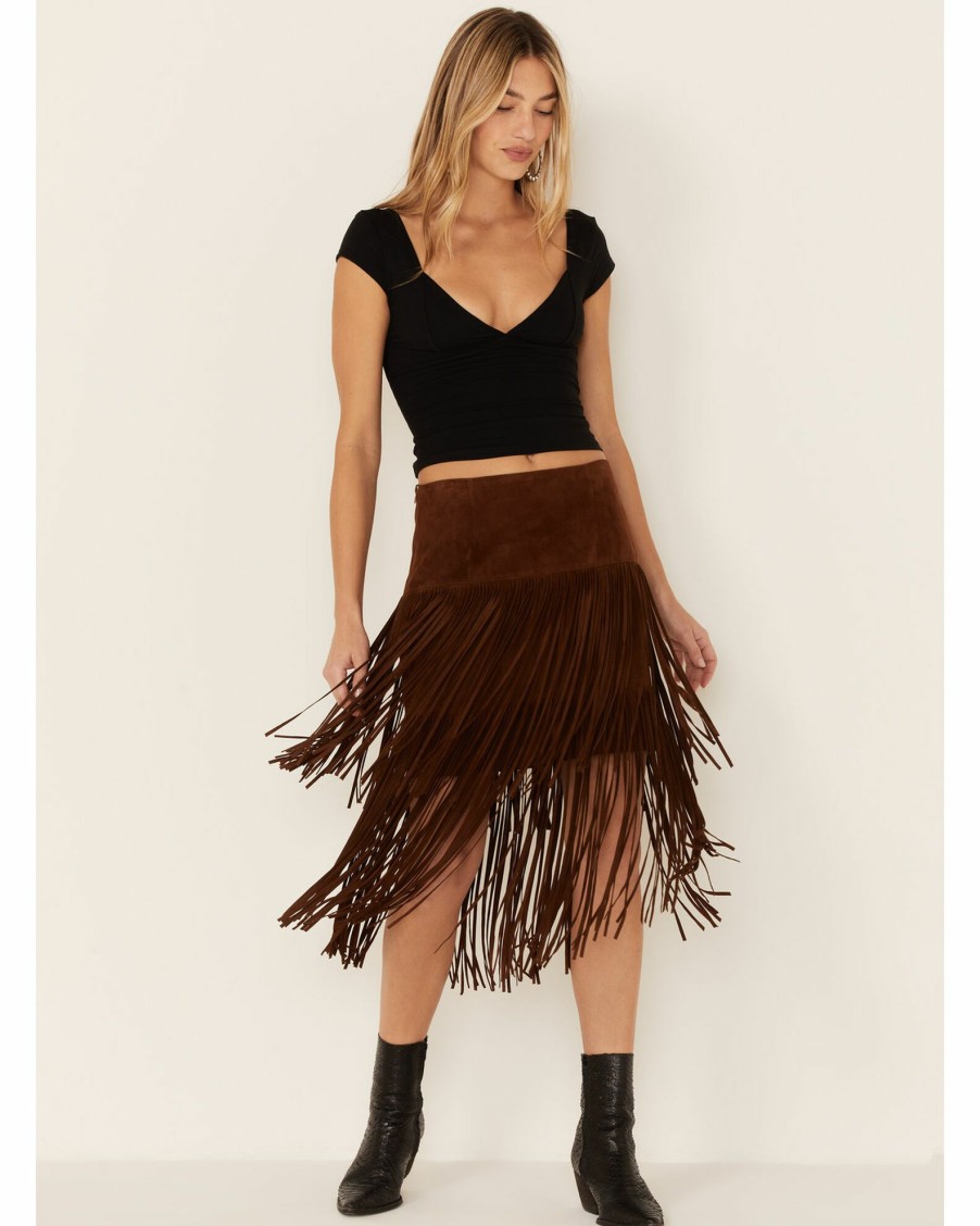 Skirt * | Stetson Women'S Fringe Suede Skirt Brown