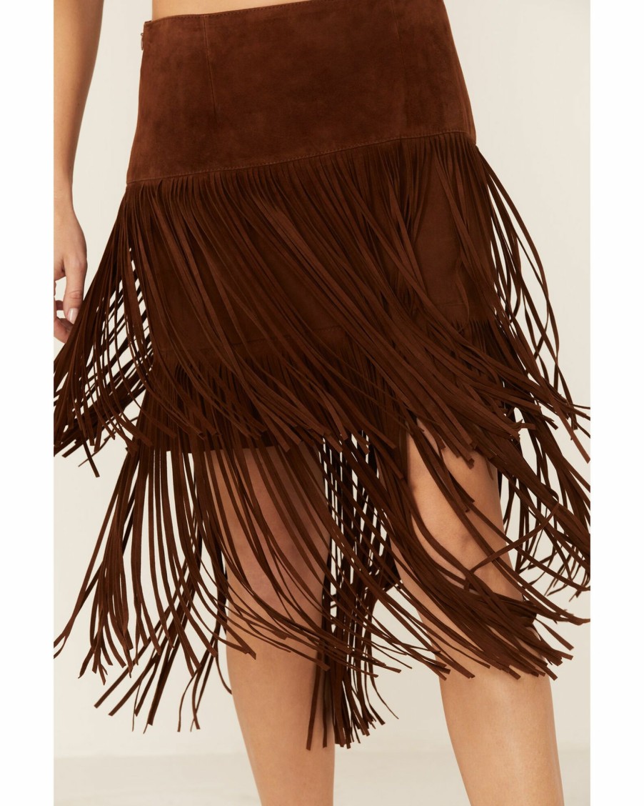 Skirt * | Stetson Women'S Fringe Suede Skirt Brown