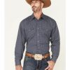 Shirt * | Stetson Men'S Mini Diamond Geo Print Long Sleeve Snap Western Shirt Blue