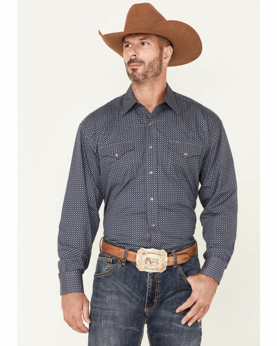 Shirt * | Stetson Men'S Mini Diamond Geo Print Long Sleeve Snap Western Shirt Blue