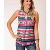 Shirt * | Stetson Women'S Indigo Serape Stripe Herringbone Sleeveless Button-Down Western Blouse Blue