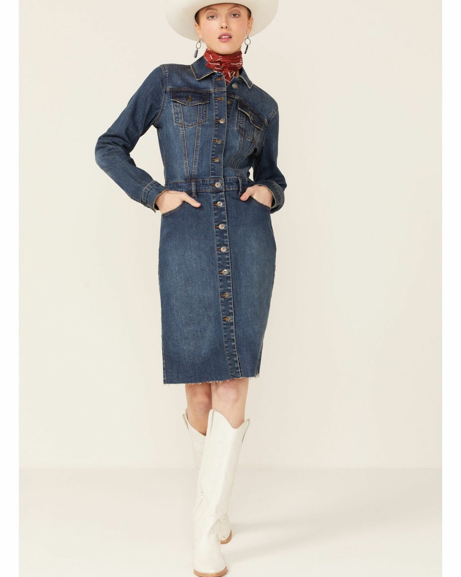 Dress * | Stetson Women'S Denim Button Front Dress Blue