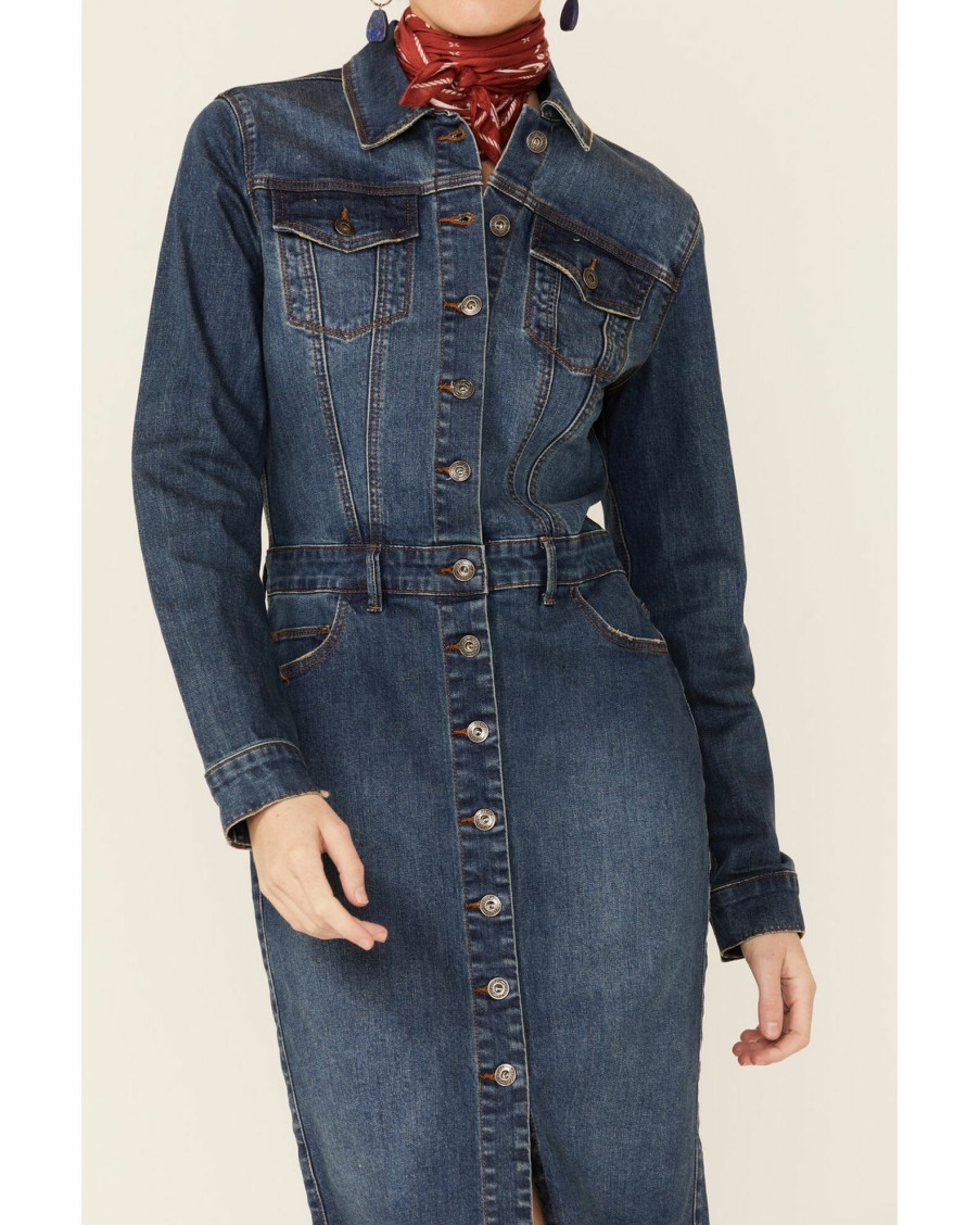 Dress * | Stetson Women'S Denim Button Front Dress Blue