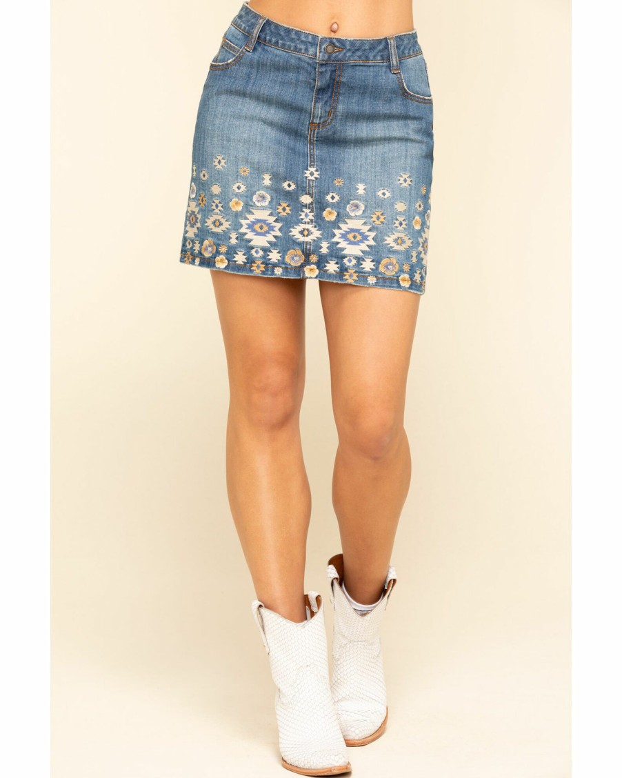 Skirt * | Stetson Women'S Denim Southwestern Embroidered Mini Skirt Blue