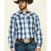 Shirt * | Stetson Men'S Indigo Large Ombre Plaid Long Sleeve Western Shirt Blue